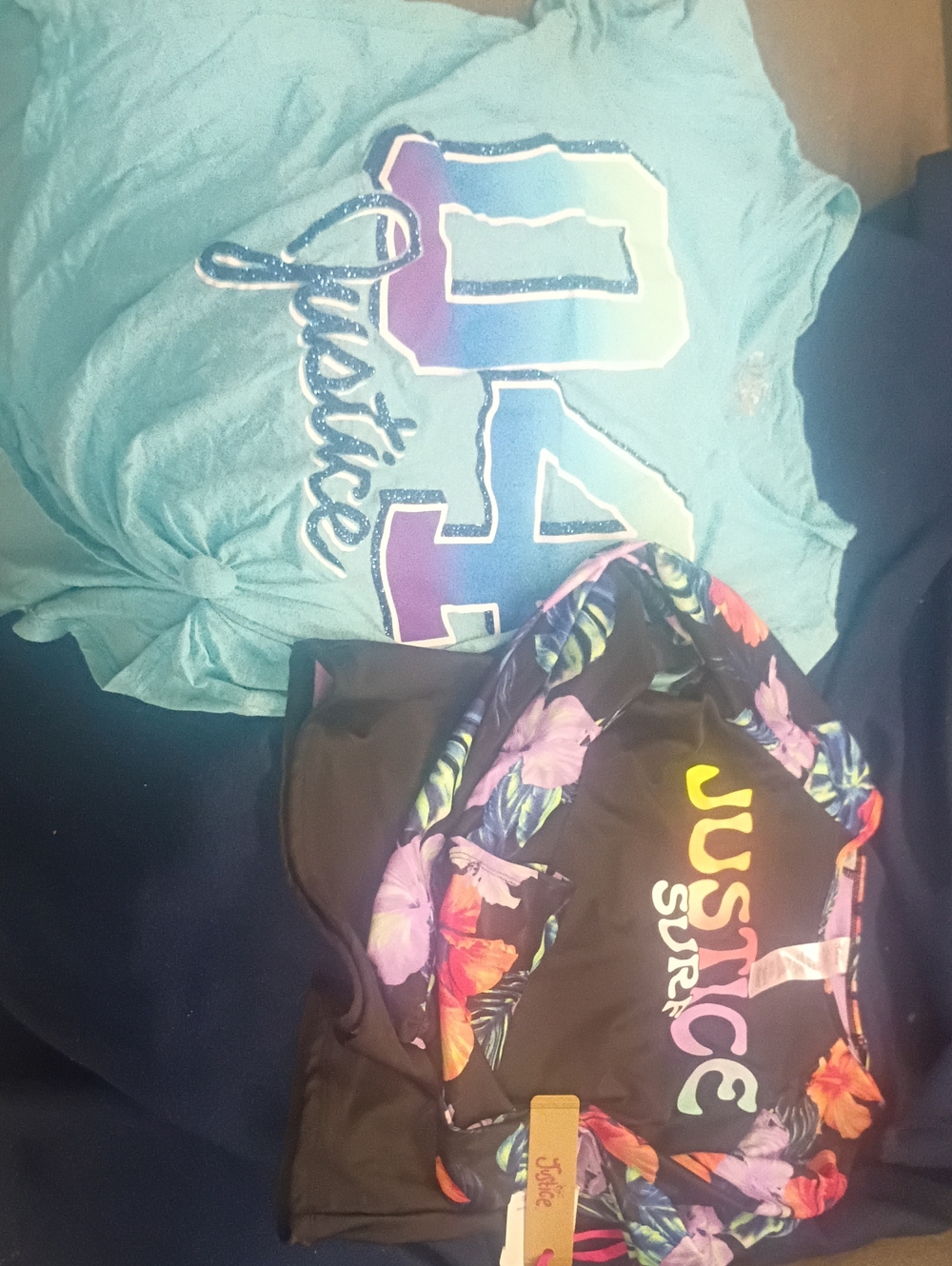 Justice Girls Aqua Gradient '04 Practice' Graphic Tee with Glitter